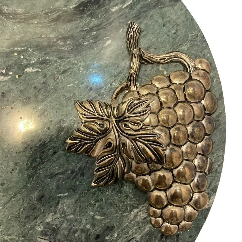 Godinger GSA Silver Art Co. Cheese Tray Green Marble Silver Grape Cluster-10